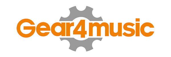 Gear4music logo in orange text with a gray gear graphic behind it on a white background.