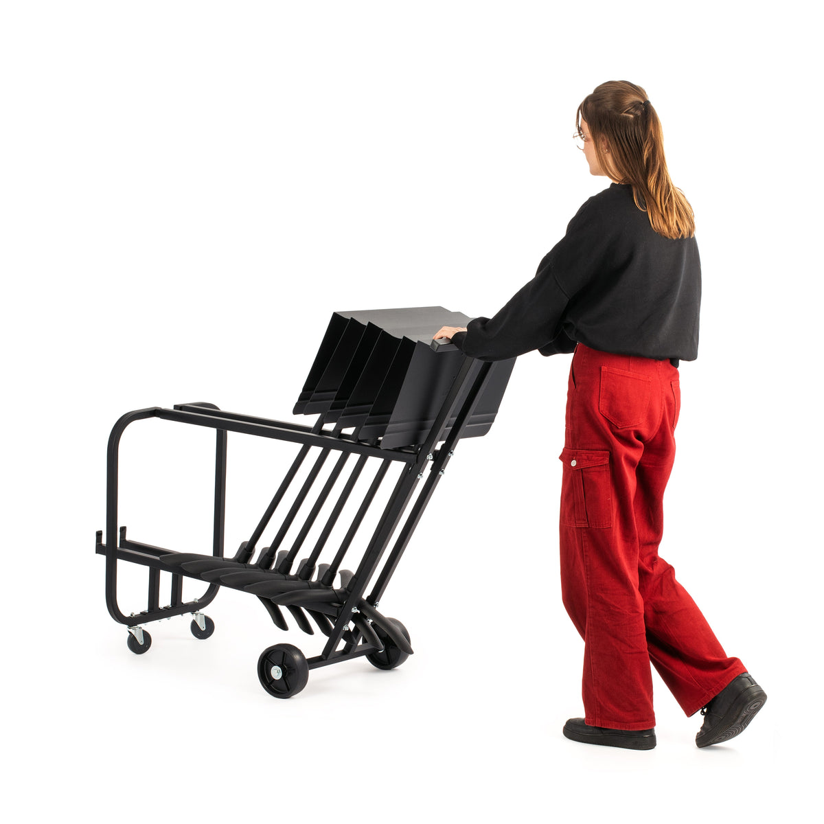 Person pushing cart of Symphony stands
